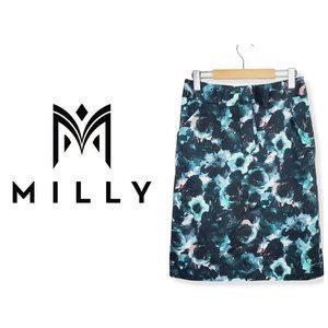 Milly Skirt Italian Fabric Teal Floral Bow Detail Abstract Pencil 6